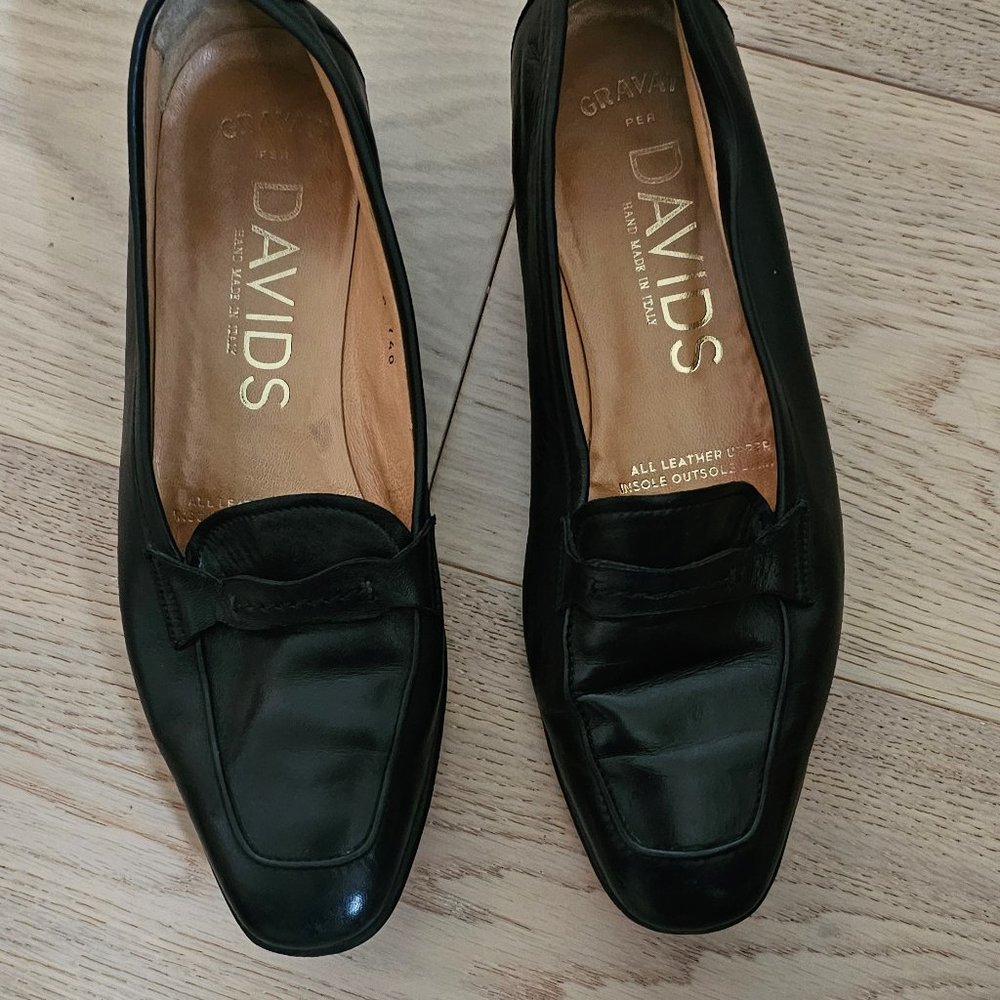 GRAVATI PER DAVIDS BLACK LEATHER SHOES   SIZE 7 M  fits like Canadian  7 1/2